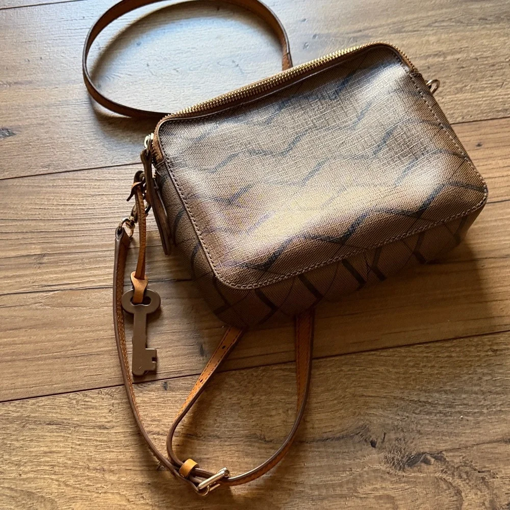 Fossil Corey Geometric Chevron Crossbody Bag - Earthy Minimalist EUC